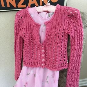 Girls pink shrug, cute flower shaped buttons